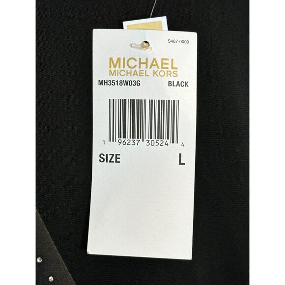 Michael Kors Women's MH3518W03G Size L Black Rhinestone Border Blouse Top NWT - Picture 8 of 9
